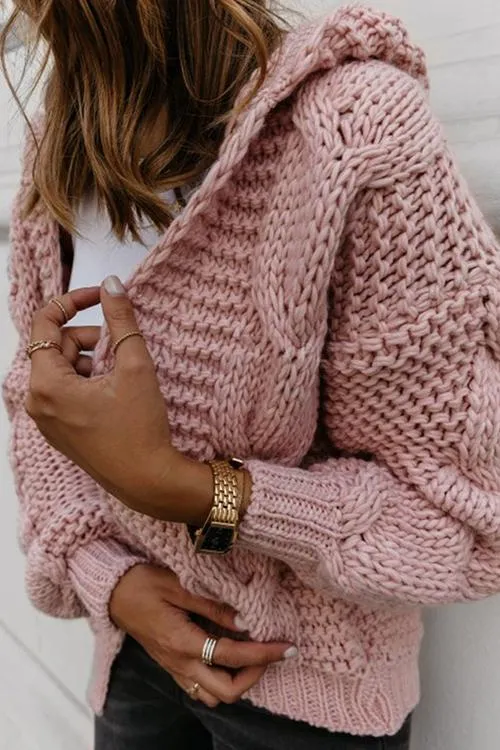 Oversized Braided Knitted Chunky Sweater Hoodie Cardigan Sweater Jacket