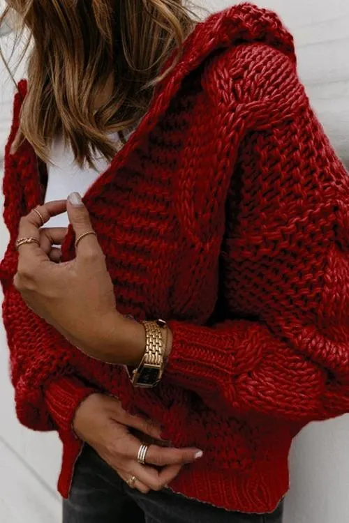 Oversized Braided Knitted Chunky Sweater Hoodie Cardigan Sweater Jacket
