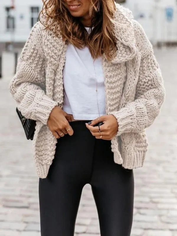 Oversized Braided Knitted Chunky Sweater Hoodie Cardigan Sweater Jacket