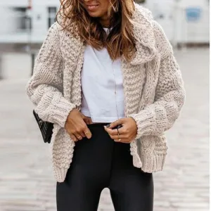 Oversized Braided Knitted Chunky Sweater Hoodie Cardigan Sweater Jacket