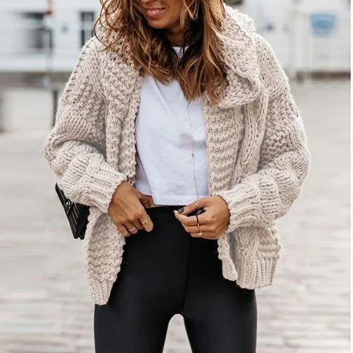 Oversized Braided Knitted Chunky Sweater Hoodie Cardigan Sweater Jacket