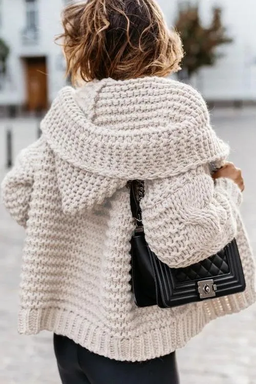 Oversized Braided Knitted Chunky Sweater Hoodie Cardigan Sweater Jacket