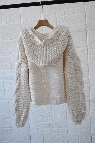 Oversized Braided Knitted Chunky Sweater Hoodie Cardigan Sweater Jacket