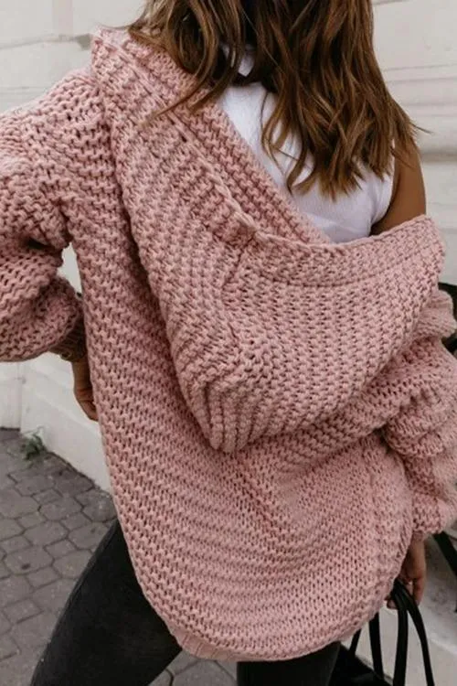 Oversized Braided Knitted Chunky Sweater Hoodie Cardigan Sweater Jacket