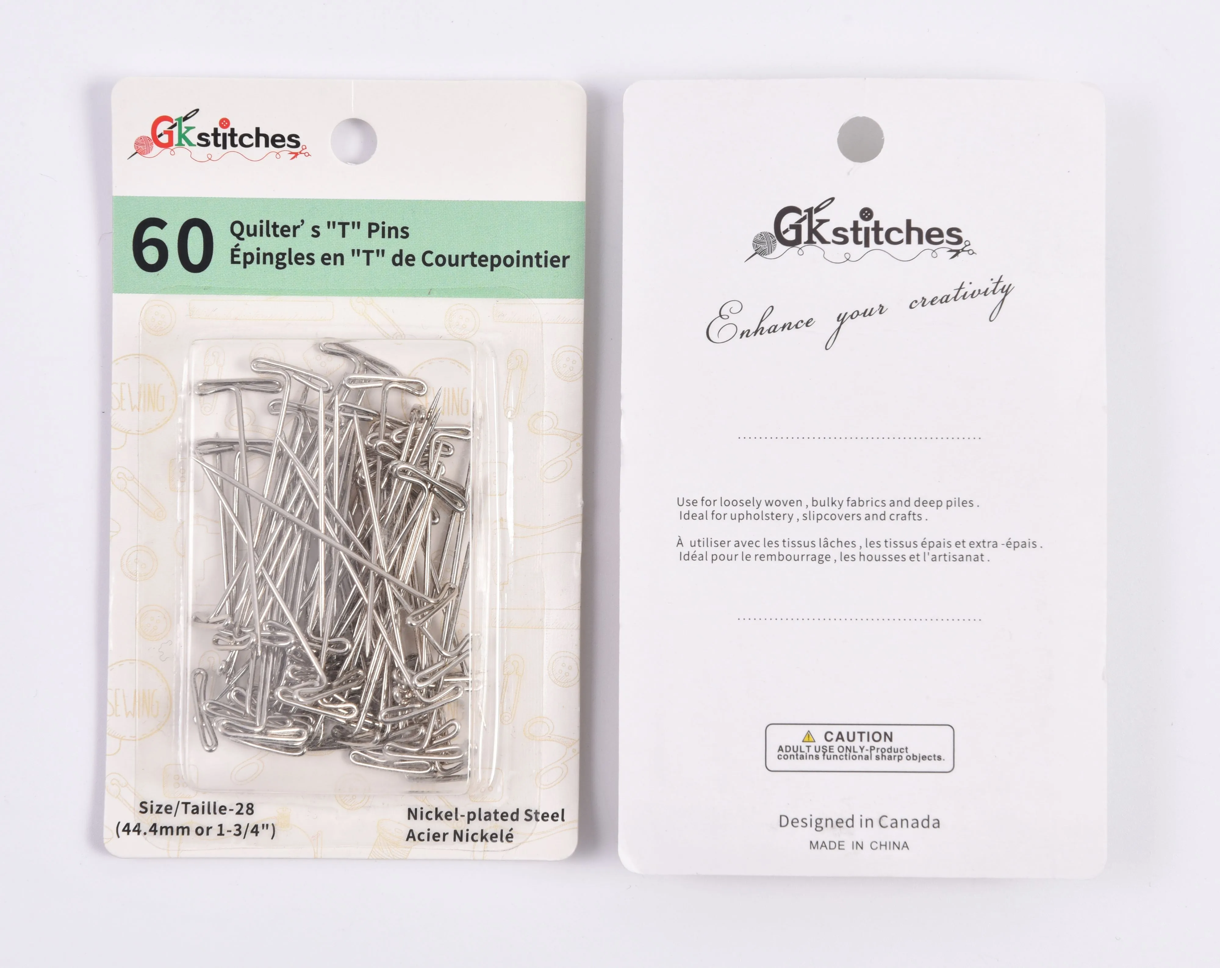 Quilter's T-Pins, 60 pieces per pack