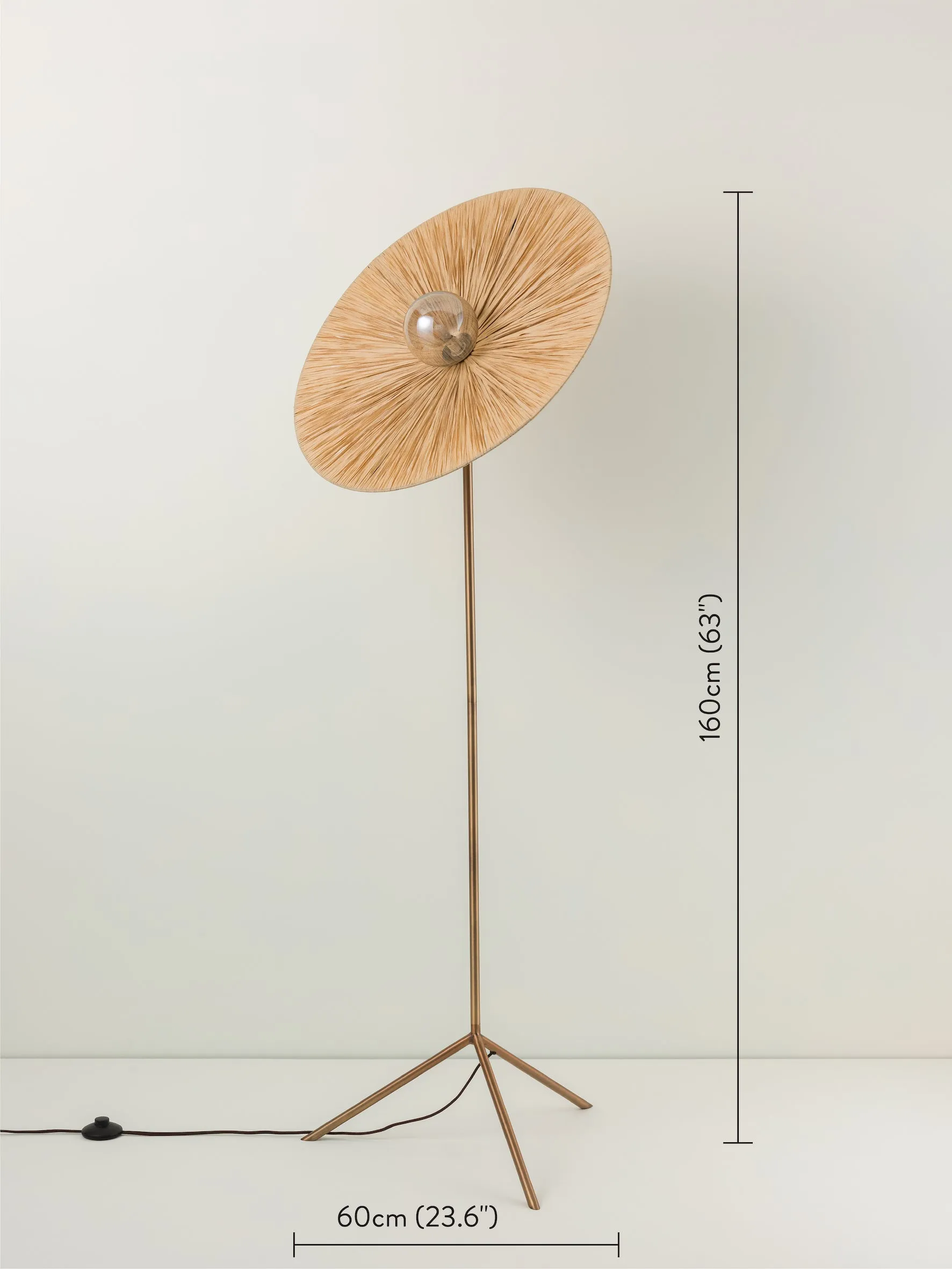 Ridotti - 1 Light Natural Raffia and Burnished Brass Floor Lamp