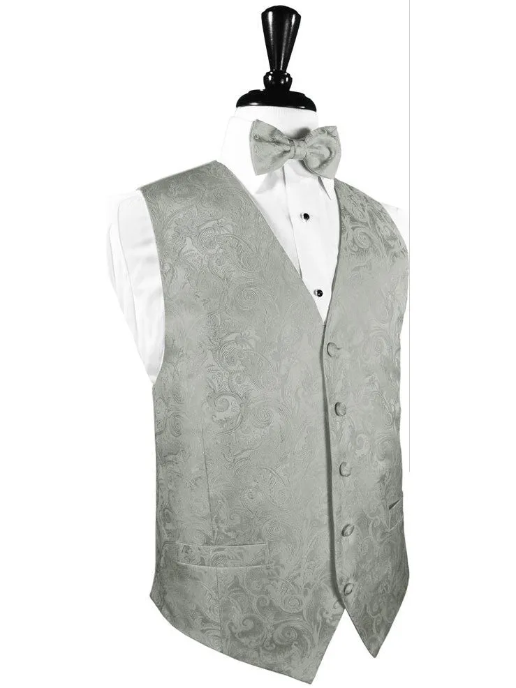 Tapestry Pattern Silk Tuxedo Vest (Platinum) - 100% Silk and Tie Set