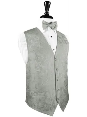 Tapestry Pattern Silk Tuxedo Vest (Platinum) - 100% Silk and Tie Set
