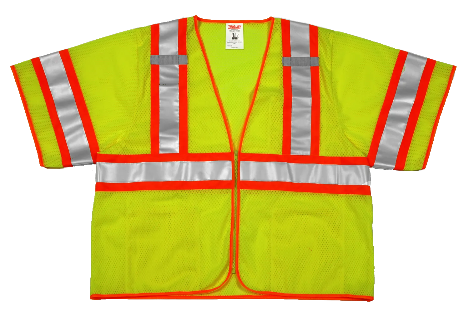 Type R Class 3 Vest - Fluorescent Yellow-Green - Polyester Mesh - Zipper Closure - 2 Mic Tabs - 4 Interior Pockets - Two-Tone Silver Reflective Tape