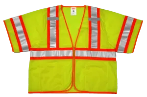 Type R Class 3 Vest - Fluorescent Yellow-Green - Polyester Mesh - Zipper Closure - 2 Mic Tabs - 4 Interior Pockets - Two-Tone Silver Reflective Tape