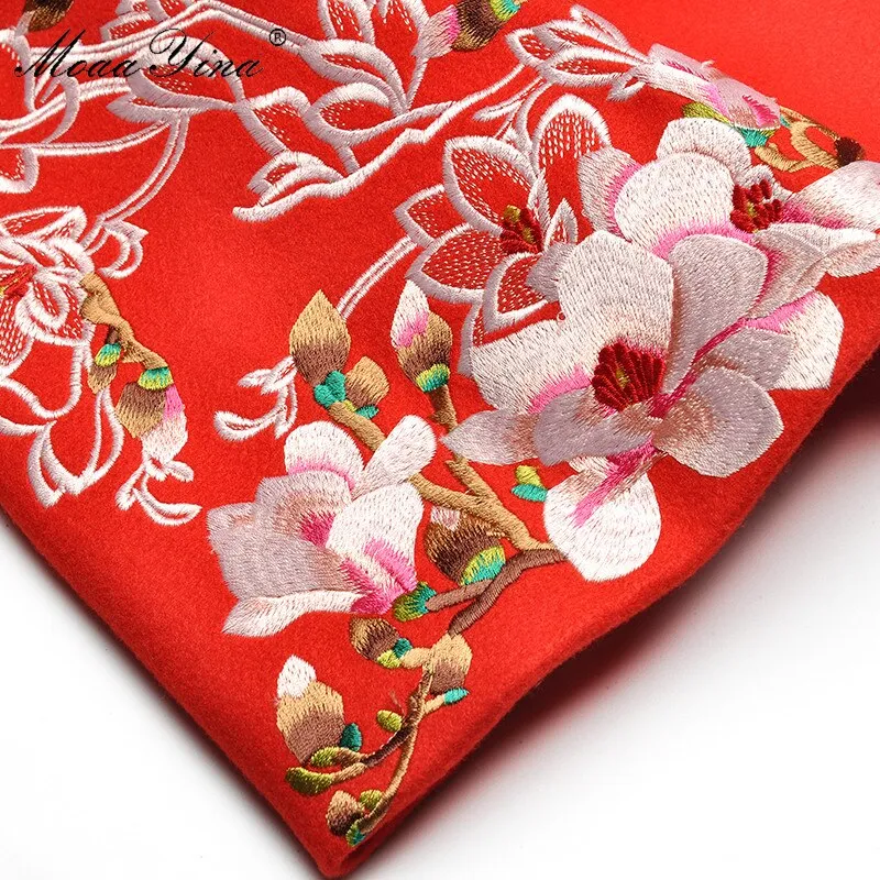 V-neck Embroidery Runway Windbreaker Coat