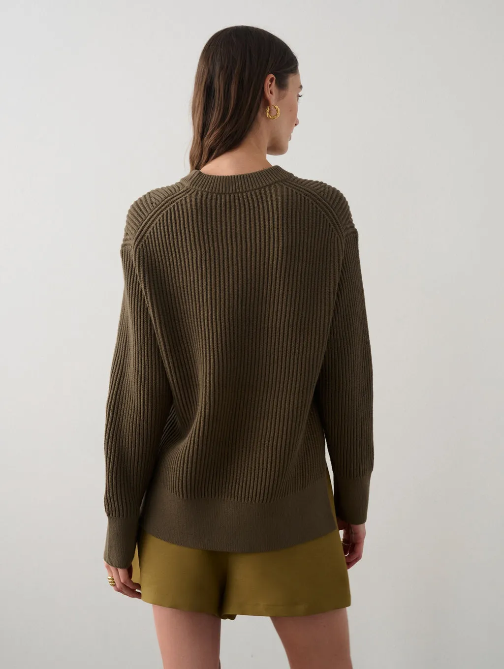 White   Warren - Core Spun Cotton Ribbed Crewneck in Deep Olive