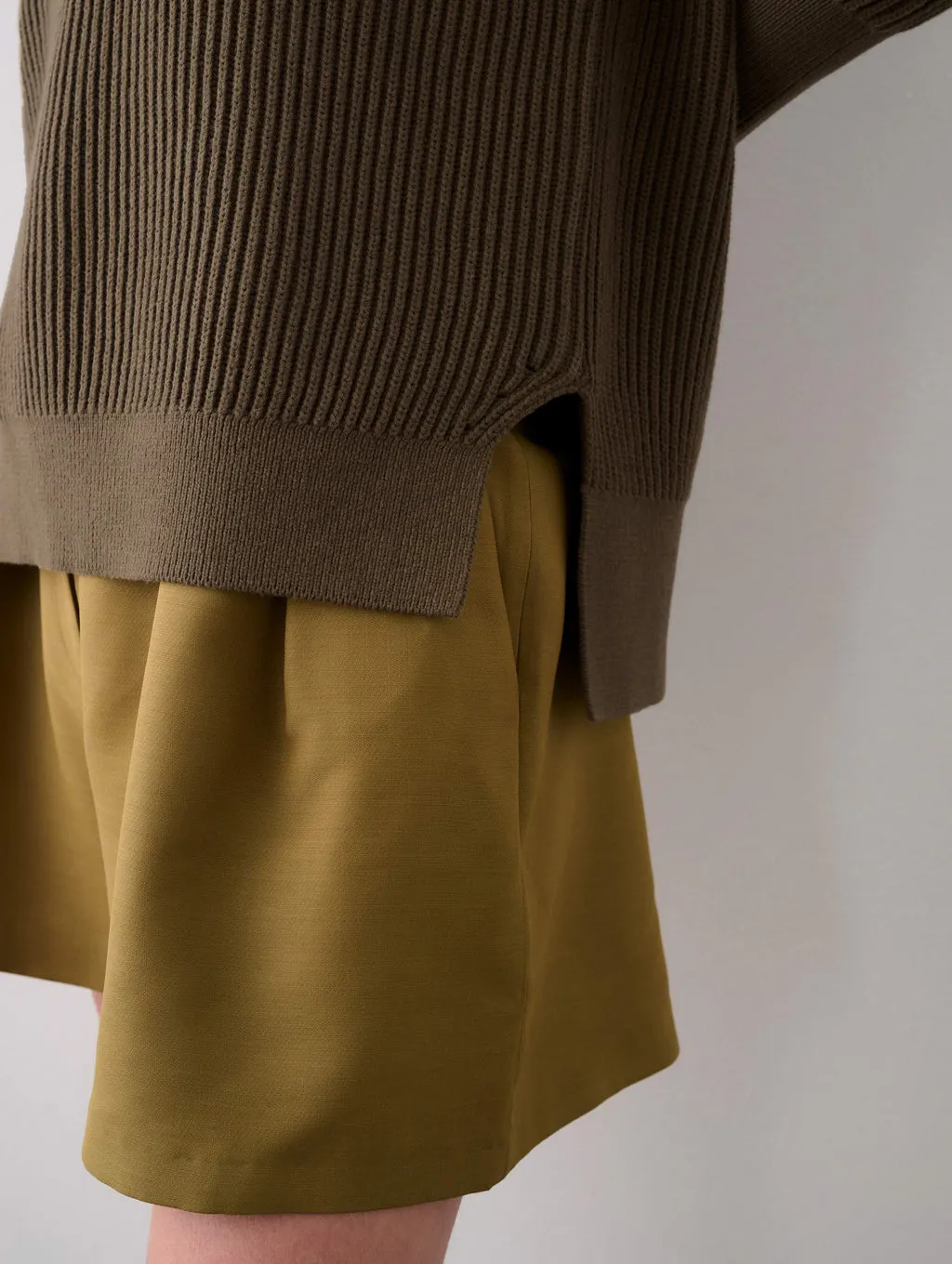 White   Warren - Core Spun Cotton Ribbed Crewneck in Deep Olive