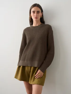 White   Warren - Core Spun Cotton Ribbed Crewneck in Deep Olive