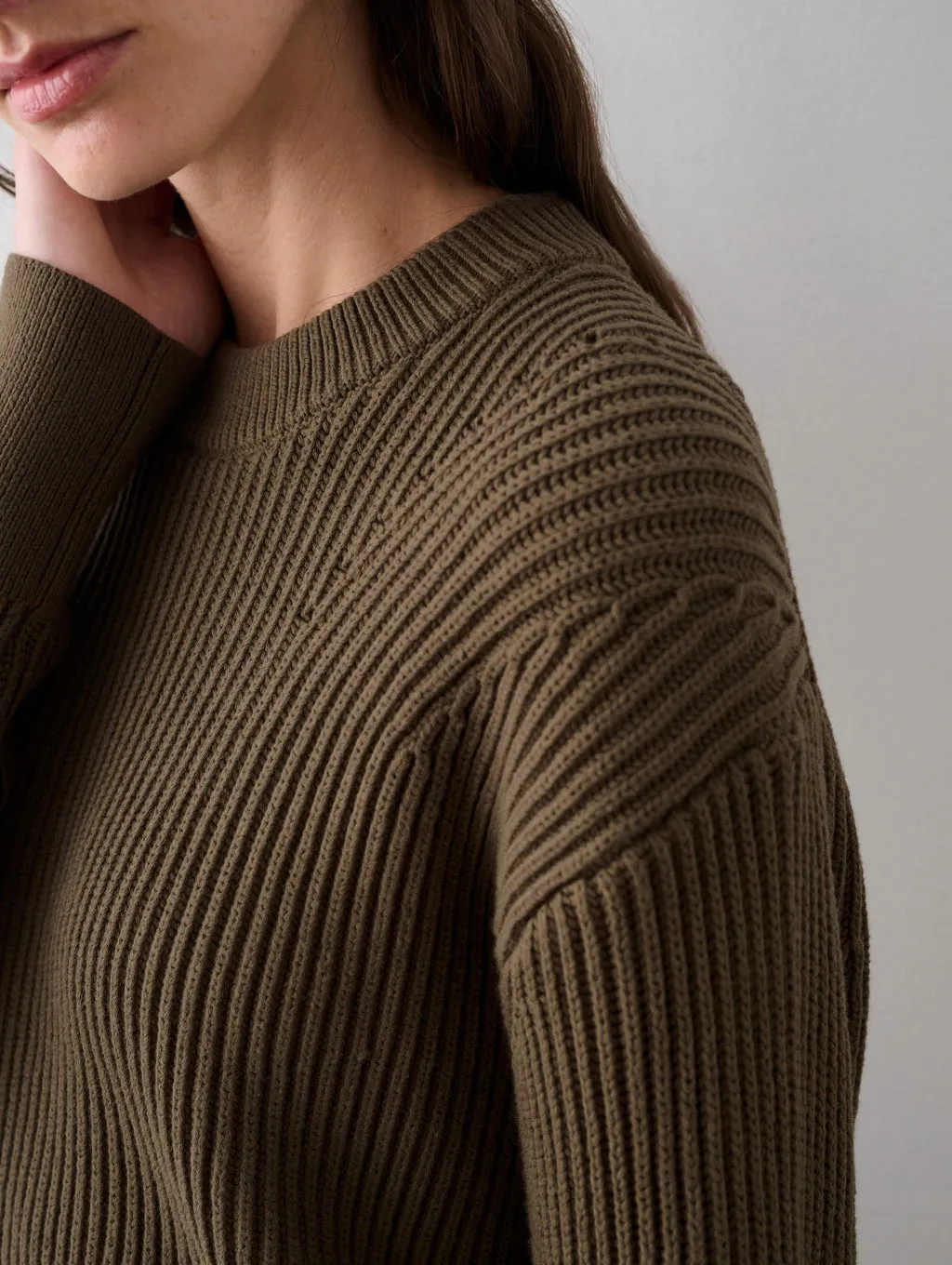 White   Warren - Core Spun Cotton Ribbed Crewneck in Deep Olive