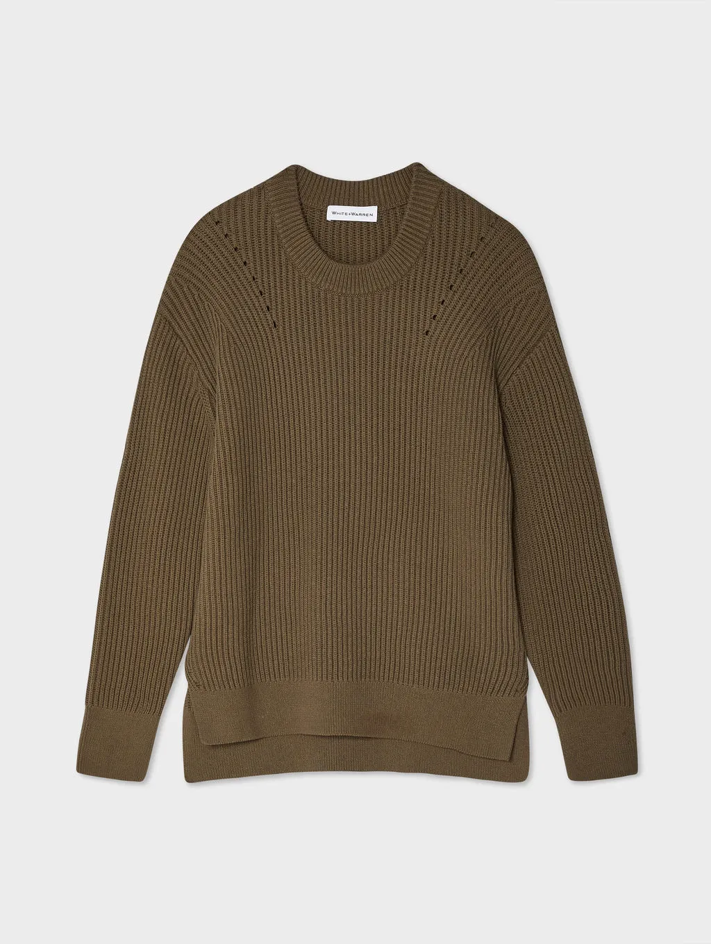 White   Warren - Core Spun Cotton Ribbed Crewneck in Deep Olive