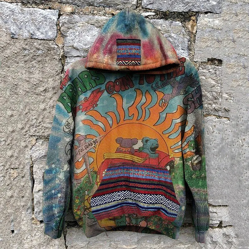 xiangtuibao New Casual Warm Pullover Tops Fashion Totem Printing Hooded Sweatshirt Autumn Winter Casual Long Sleeve Loose Hoodies Streetwear