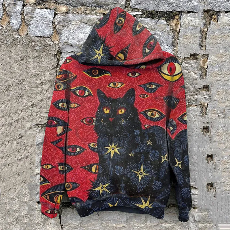 xiangtuibao New Casual Warm Pullover Tops Fashion Totem Printing Hooded Sweatshirt Autumn Winter Casual Long Sleeve Loose Hoodies Streetwear