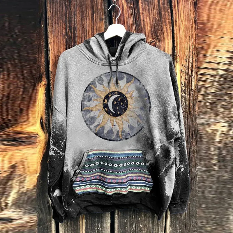 xiangtuibao New Casual Warm Pullover Tops Fashion Totem Printing Hooded Sweatshirt Autumn Winter Casual Long Sleeve Loose Hoodies Streetwear