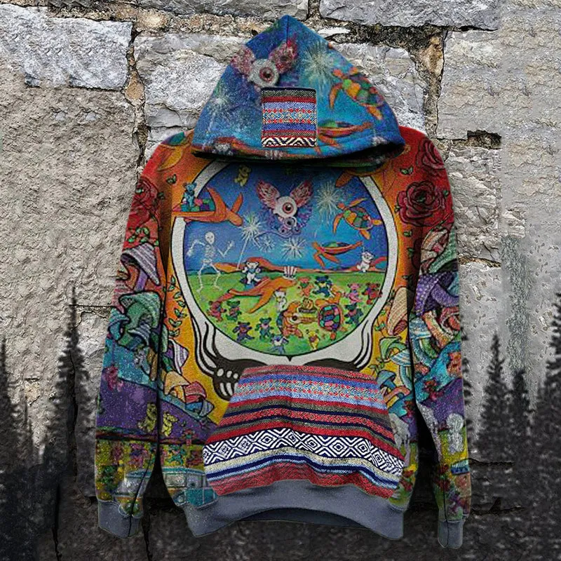 xiangtuibao New Casual Warm Pullover Tops Fashion Totem Printing Hooded Sweatshirt Autumn Winter Casual Long Sleeve Loose Hoodies Streetwear